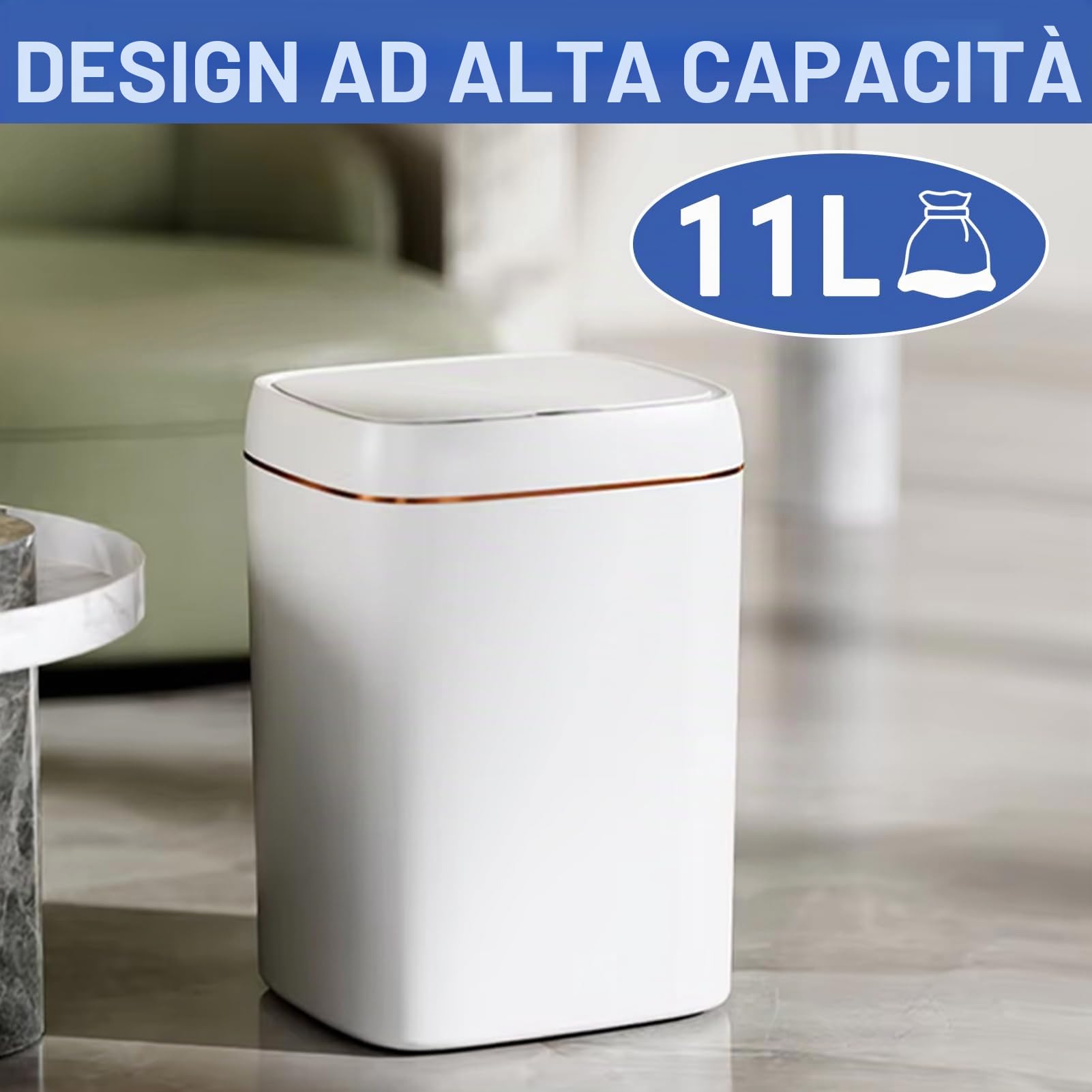 Pattumiera Automatica con Sensore di Movimento Senza Tocco Pattumiera Rettangolare in Plastica Elettrica Intelligente da 11 Litri con Coperchio, Adatta Per Soggiorno, Camera da Letto, Cucina Per Uffic