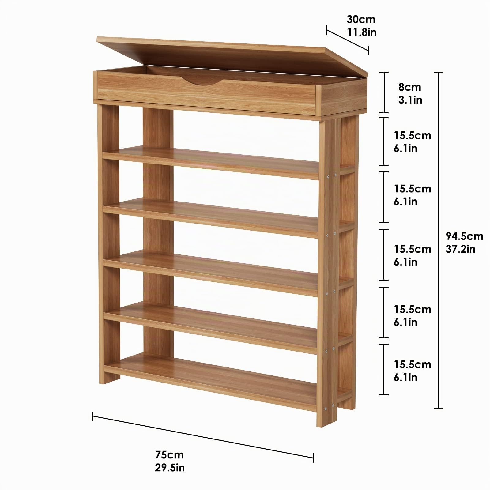soges Scarpe Rack 5 Livelli Organizzatore Solido Magazzino Scarpe in Legno Tenuta, Teak L24-TK