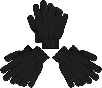 3 Pairs Magic Gloves Kids Black Warm Knit Gloves for Kids 3-12 Boys Girls Outdoor Cycling Sports Protection Gloves