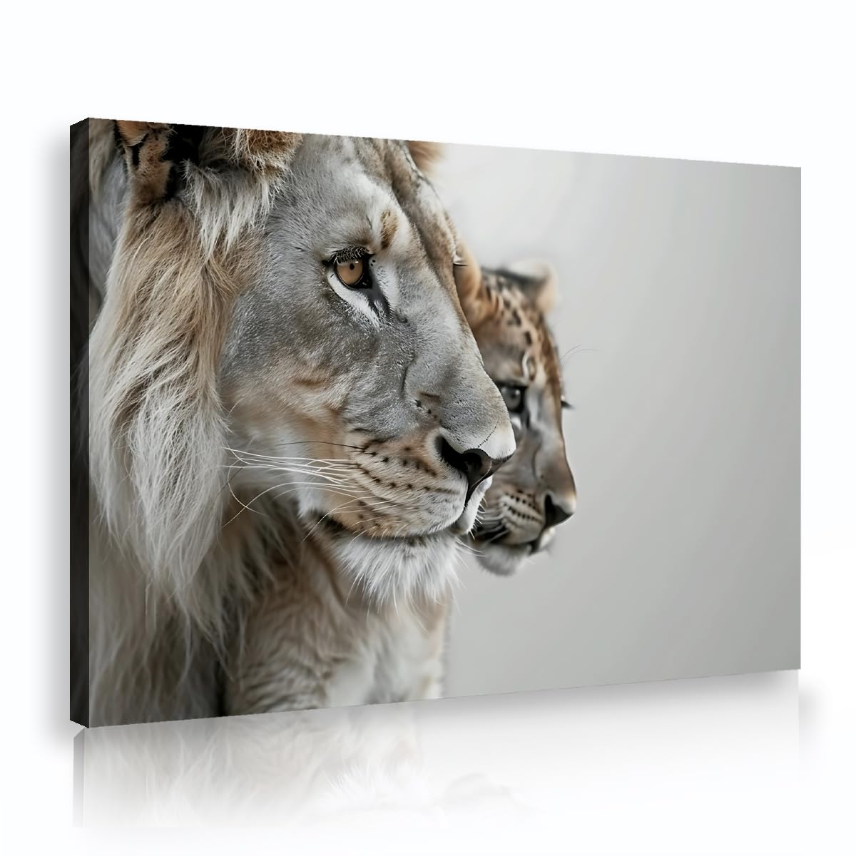 YUNART Lion Wall Art Lion Family with Cubs Canvas Print Wildlife Animal Painting Modern Artwork for Office Home Decor Ready to Hang 80x120cm Innerframe