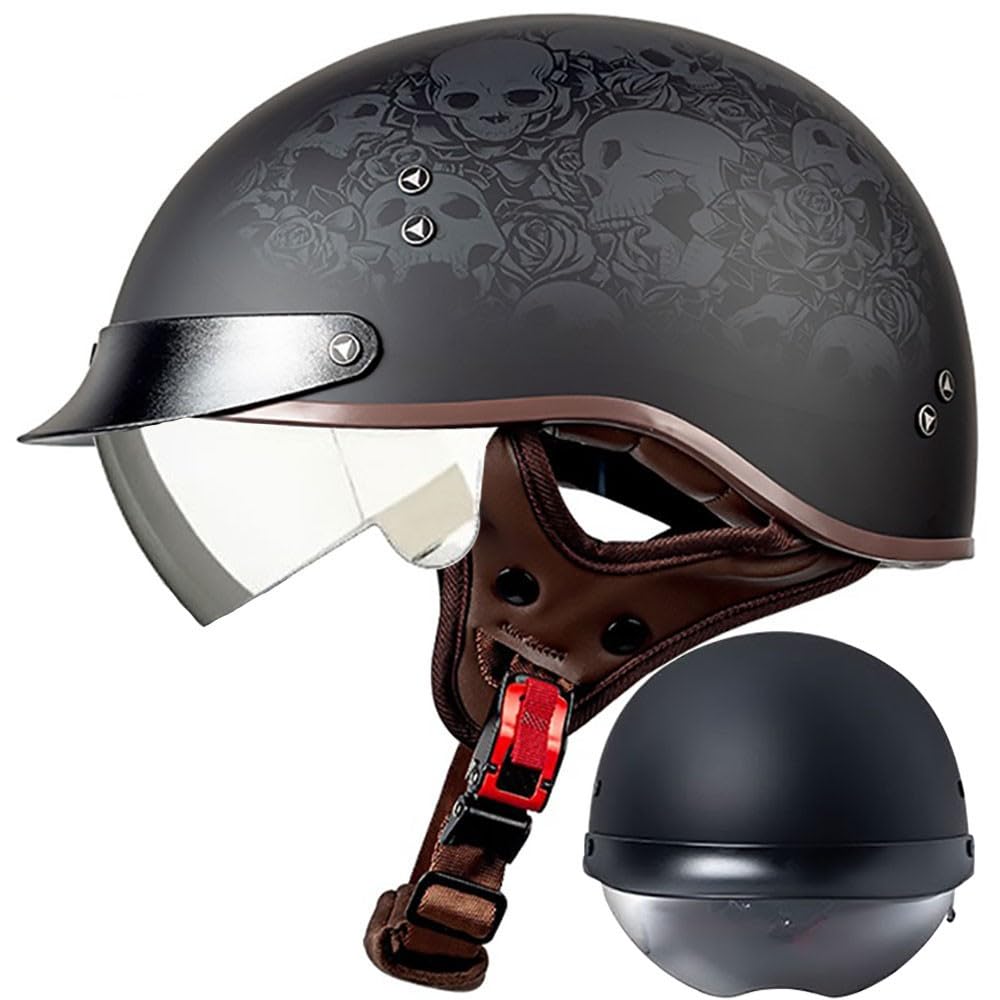 Bols Demi-Casque Jet Vintage Rétro ECE Homologué Casque Ouvert De Moto pour Hommes Et Femmes Casquette Unisexe pour Vélo Scooter ATV UTV Skateboard Black M~XXL