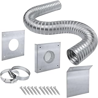 Pellet Stove Fresh Air Intake Kit 2 Inch Outside Cold Air Kit with 60ft Aluminum Flex-Pipe 304 Stainless Steel Wall Plate Screen Rain Hood Clamps Complete Installation Kit