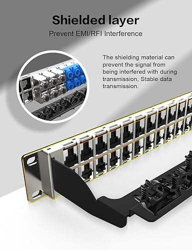 Miniatura 7 de Enmane Panel de conexión Keystone en blanco de 0.5U 24 puertos Panel de conexión de red RJ45 blindado para montaje en rack y montaje en pared de 19