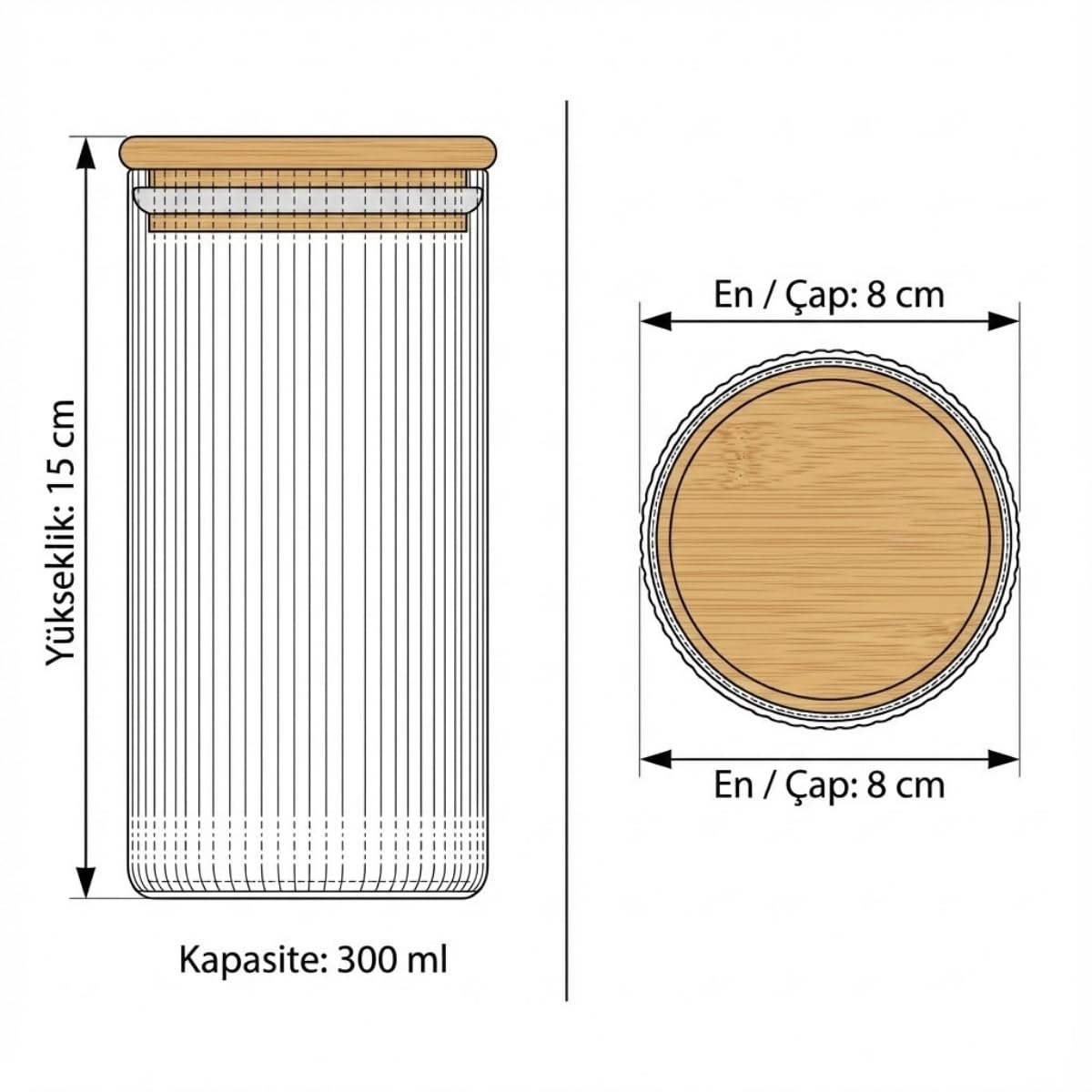bambu kapak, cam kavanoz, kare kavanoz, 200 ml kavanoz, sızdırmaz kapak, baharat kavanozu, gıda saklama, mutfak düzenleyici, çizgili cam
