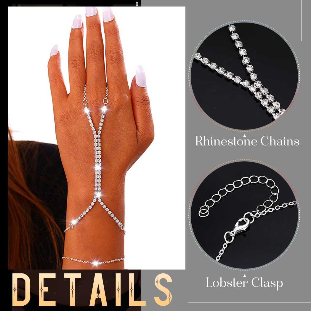 Rhinestone Hand Chain Bracelets Sparkle Crystal Hand Jewelry Adjustable Finger Ring Bracelet Hand Accessories for Women - Image 4