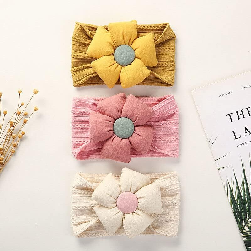 Image of BAKEFY - 3 Pcs Baby Flower Headbands Baby Girls Nylon Headbands Soft Hairbands Hair Accessories for Newborn Infant Toddler Kids