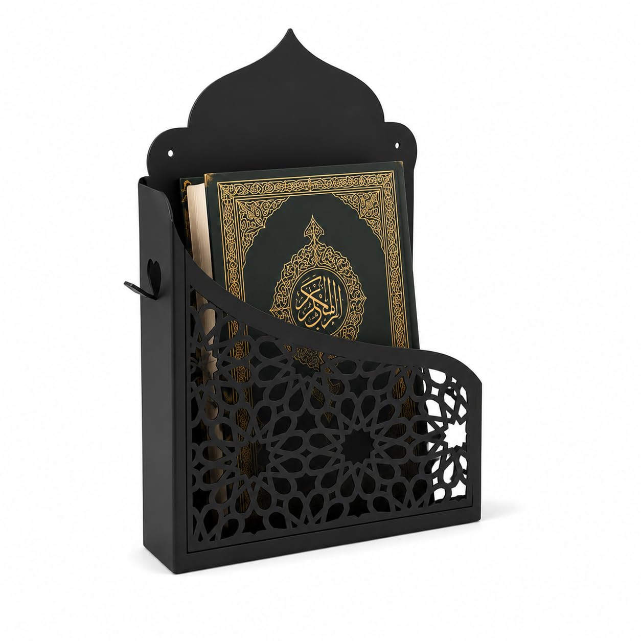 Quran Book Holder, White Wall Mounted Quran Stand, Decorative Leaf Cut-Out Design, Islamic Book Storage Shelf for Holy Quran, Religious Home Decor for Living Room, Prayer Room and Mosque-image-44