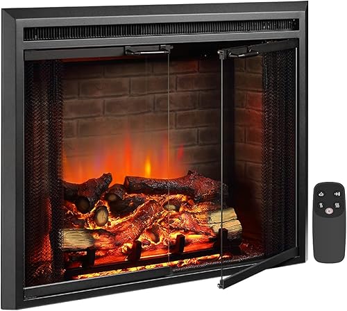 Miniatura 8 de PuraFlame Klaus - Chimenea eléctrica con sonido del fuego que arde, puerta de vidrio y pantalla de malla 7501500 W, color negro