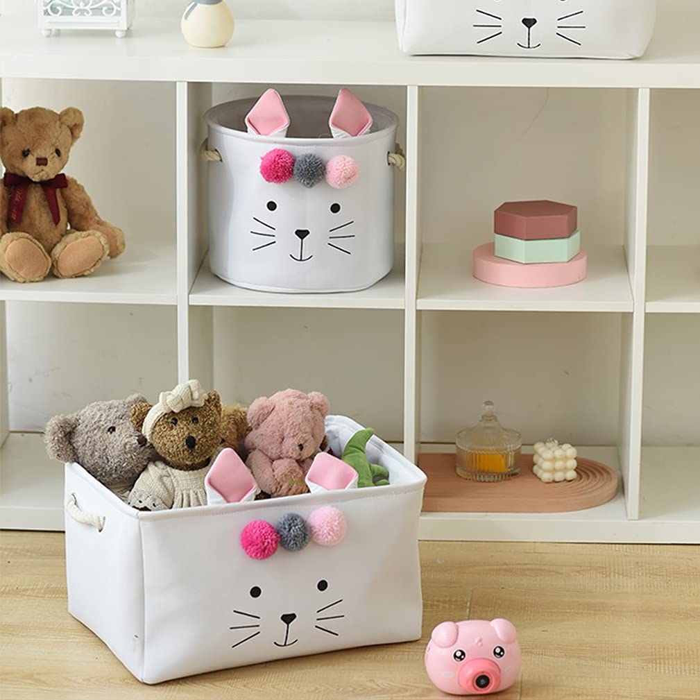 OYHOMO Kinder Aufbewahrungskorb Faltbar - Rundes Stoffkörbchen 30cm Rosa