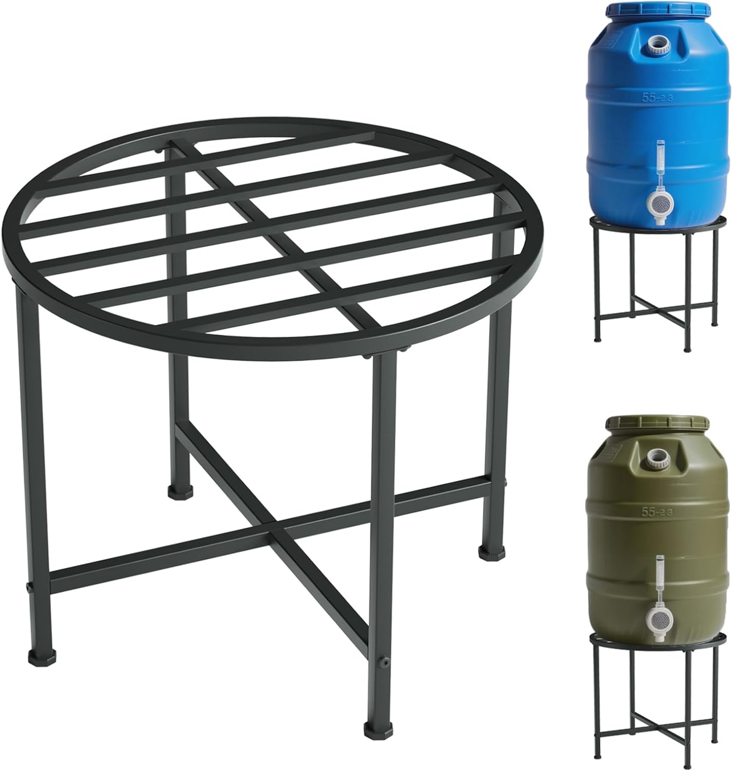 Heavy Duty Stainless Steel Rain Barrel Stand，1200lb Capacity Water Collection Barrel Stand，Rust-Proof & Weatherproof, Fits 45/50/55 Gallon Plastic Outdoor Rain Barrels