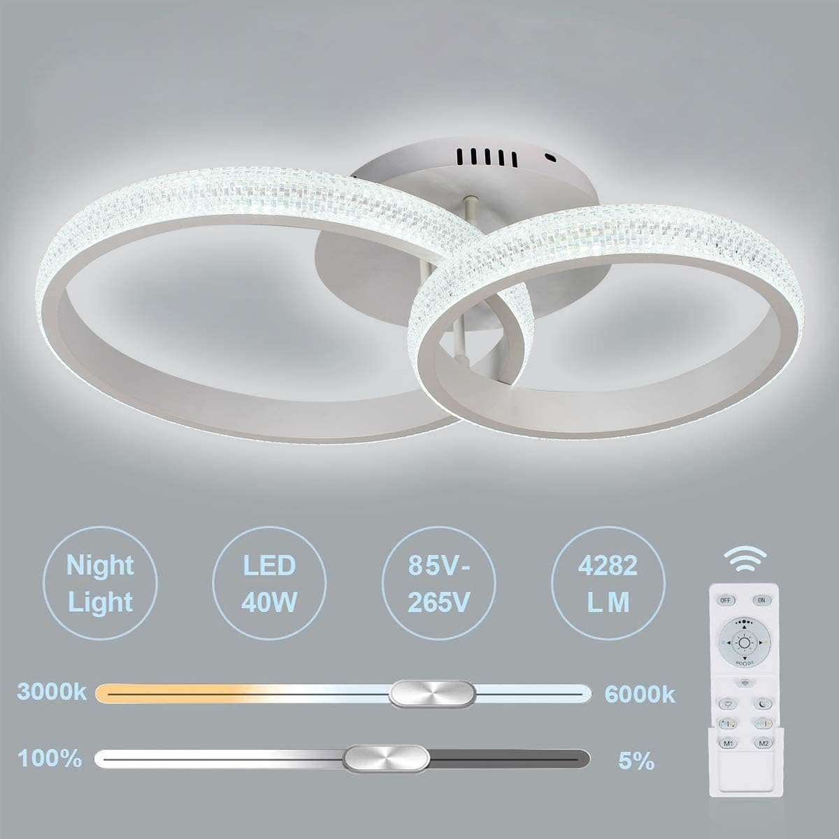 One-Day Sale: Up to 70% Off Garwarm LED Ceiling Lamp Modern Design Art Deco Remote Control Dimmable 4 Acrylic Circle Ring Chandelier Lighting Flush Mount Ceiling Light for Living Room Bedroom 90W