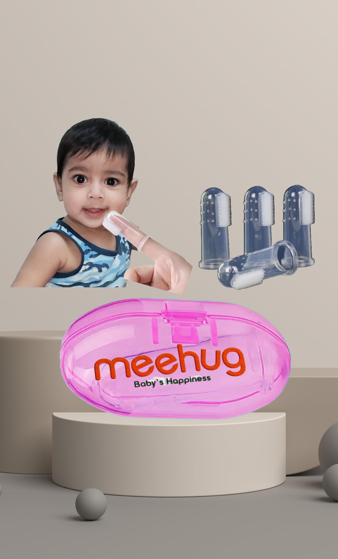 Mee Hug Premium Baby Silicone Manual Finger Toothbrush With Protective Case (Pack Of 2), Use Soft Bristle For New Born Babies & Tongue Cleaner For Kids, Food Grade | Color : Pink-image-17