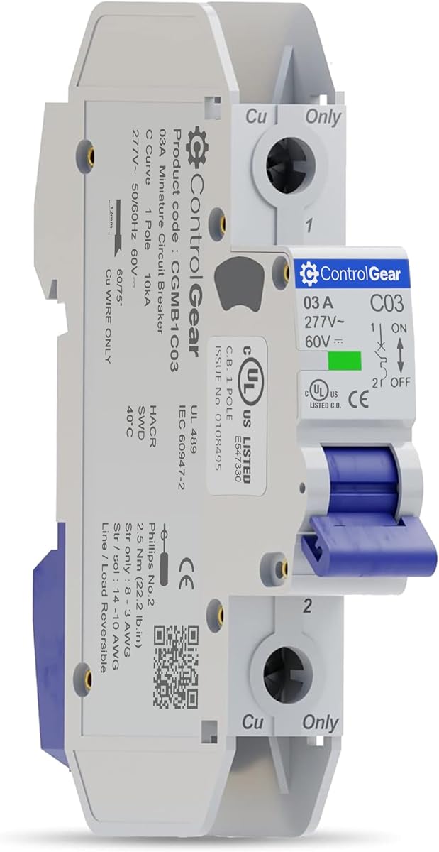 Miniature Circuit Breaker 3A, 1-Pole C Curve, UL-489 Listed | DIN Rail Mount, Current Limiting, UL-489 Listed, 277VAC 60VDC, 10kAIC, Non Polarized MCB