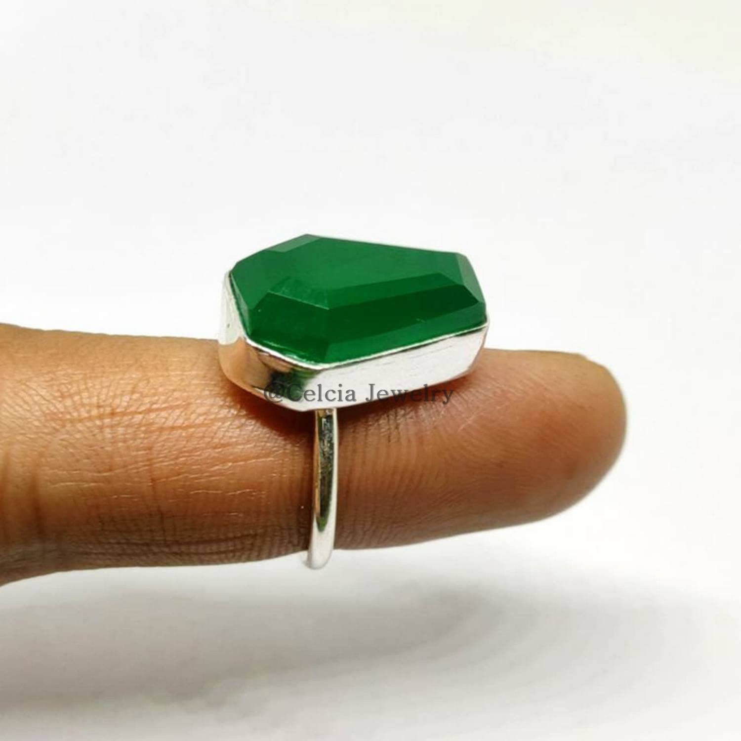 Anello bara pietra preziosa onice verde, argento sterling massiccio, anello proposta, regali per uomini donne, regali del migliore amico, anello vittoriano metafisico figlio figlia (verde-onice)