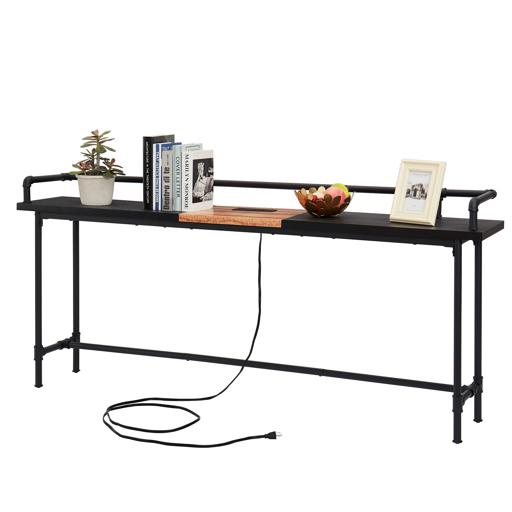Photo 1 of VECELO 70 Inch Long Console/Sofa Table with Charging Station&Power Outlet, Narrow Industrial Behind Couch, for Entryway, Hallway, Living Room, Foyer, Gray Grey 70 inches