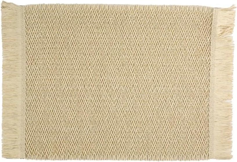 4pcs Braided Placemats Fringe Paper Table Mats Hand Woven Non-Slip Insulation Place Mats Tea Cup Pad Dining Table Decorations(Beige)