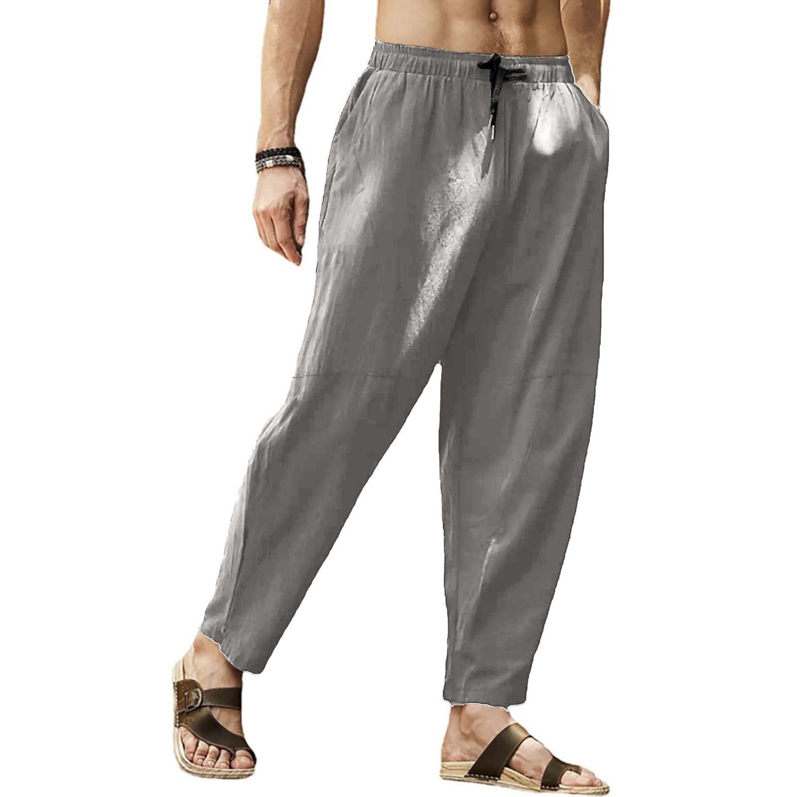 Cooleep Pantaloni Lino Uomo Estivi Casual Pantaloni Elasticizzati Leggeri da Yoga Spiaggia