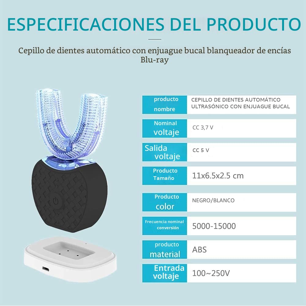 Cepillo de dientes ultrasónico, cepillo de dientes automático, cepillo de dientes para blanquear los dientes con temporizador, cepillo de dientes eléctrico ultrasónico de 360° para adultos, carga