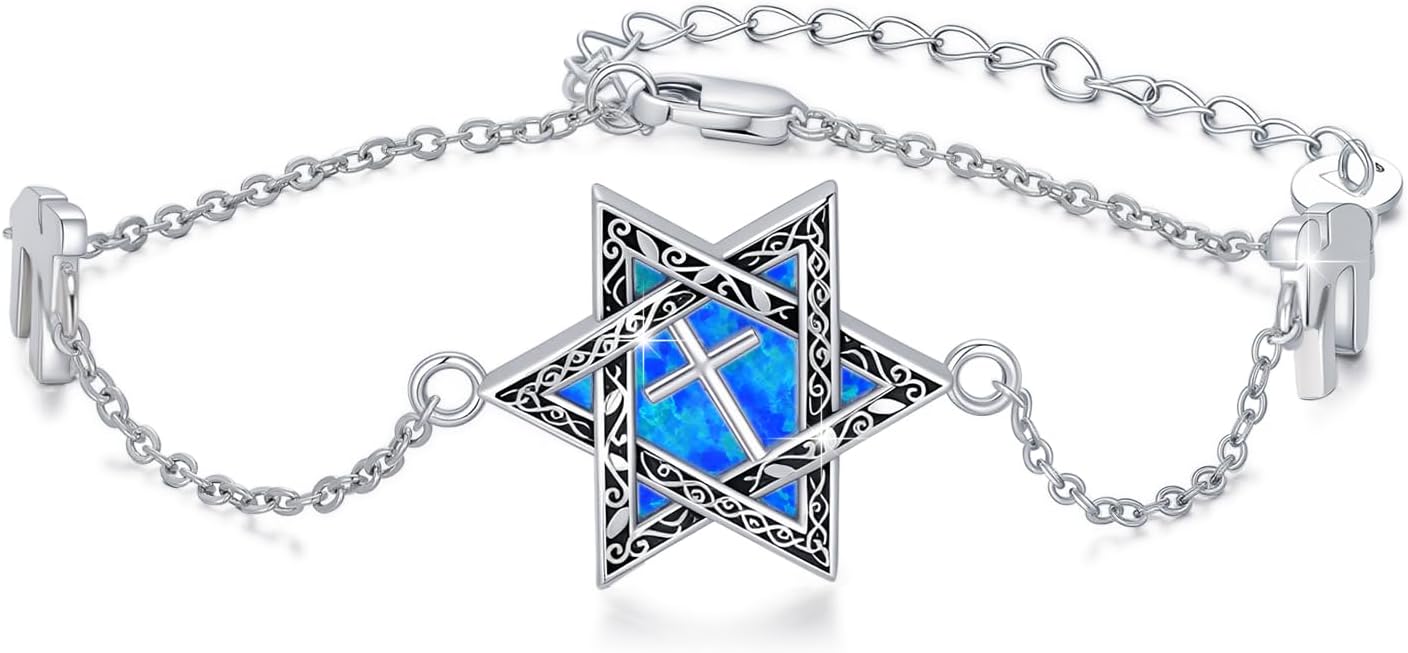 TRISHULA 925 Sterling Silver Bracelets for Women,Star of David Mushroom/Palm Tree/Evil of Eye/Feather Bracelet Link Bracelet Jewelry for Women