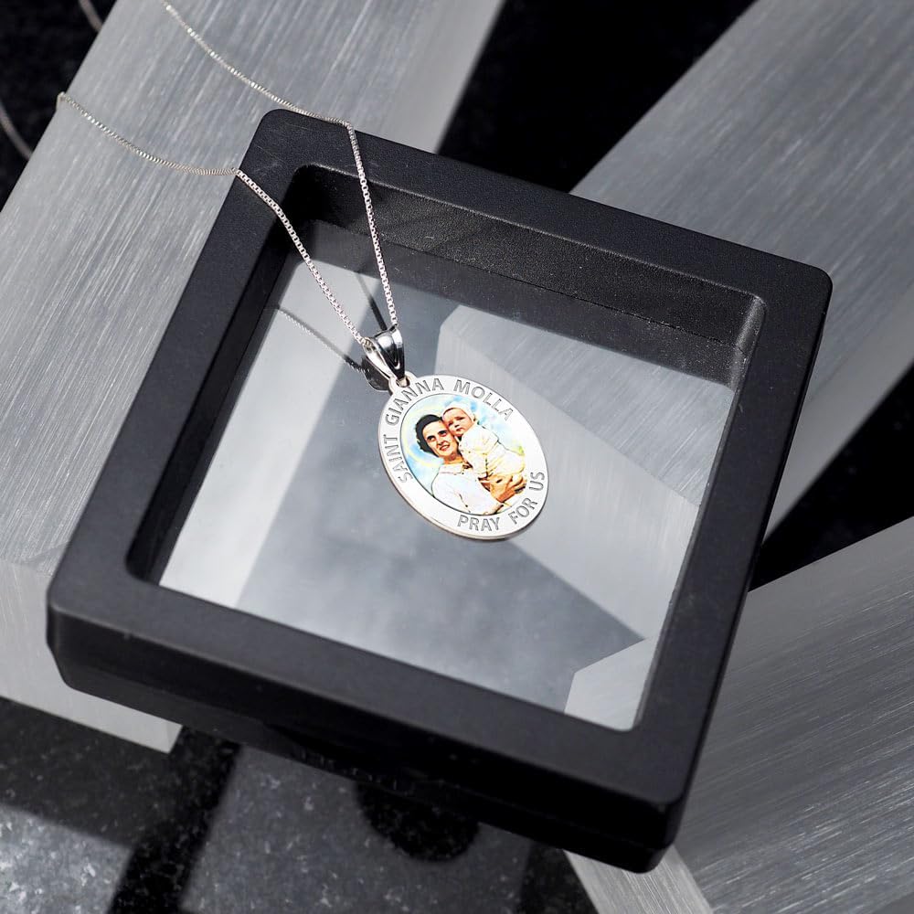 PicturesOnGold.com Saint Gianna Beretta Molla Oval Color Religious Medal - 1/2 X 2/3 Inch Size of Dime, Sterling Silver