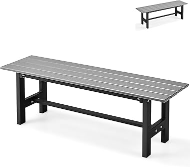 SFAREST 2-Person Outdoor Bench, Waterproof Garden Seat Slatted Bench, Rectangular Dining Seat for Yard, Park and Balcony (Gre