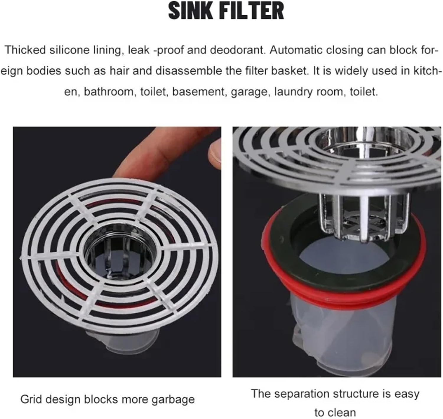 1/3PCS Floor Drain Filter Shower Anti-Odor Drainer Bathtub Leakage Hair Catcher Strainer Kitchen Bathroom Toilet Sewer Suppies(A-1pcs)