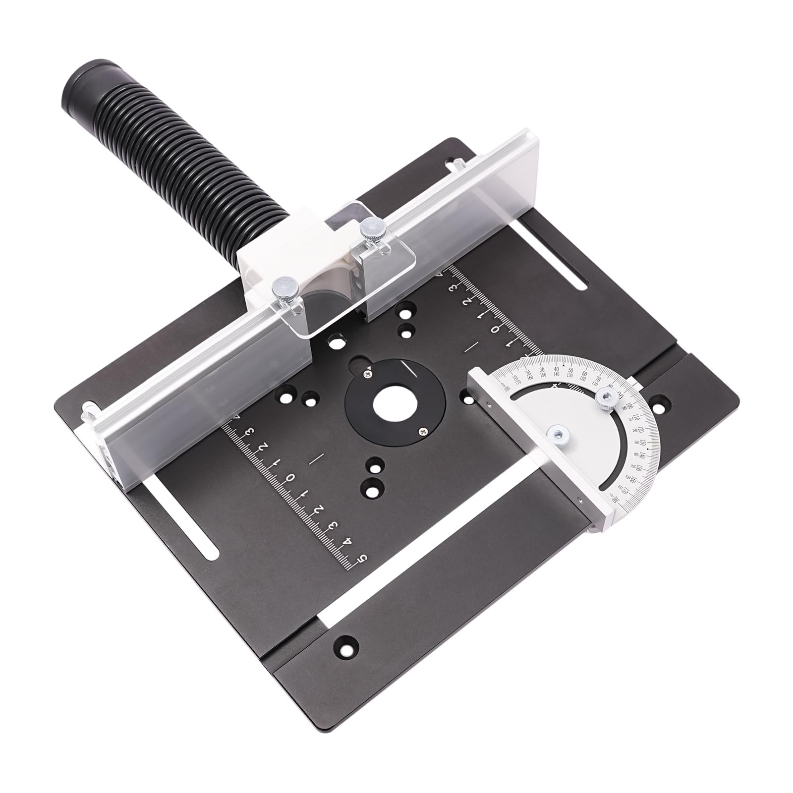 Frästisch Einlegeplatten, Aluminiumlegierung mit Klarer Skala, Frästisch Einlegeplatte für Oberfräsen, Router Table Insert Plate, Fräsplatte Gravur-Hilfswerkzeug mit Gehrungslehre (Schwarz)