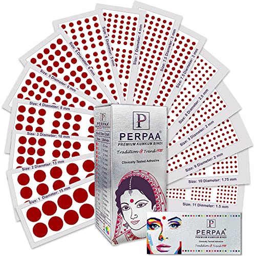 Image of PERPAA Premium Velvet Sticker Kumkum Bindi Box of 15 Flaps - Pottu for Women,Ladies, Girls (Size 01, Diameter 15mm, Light Maroon)