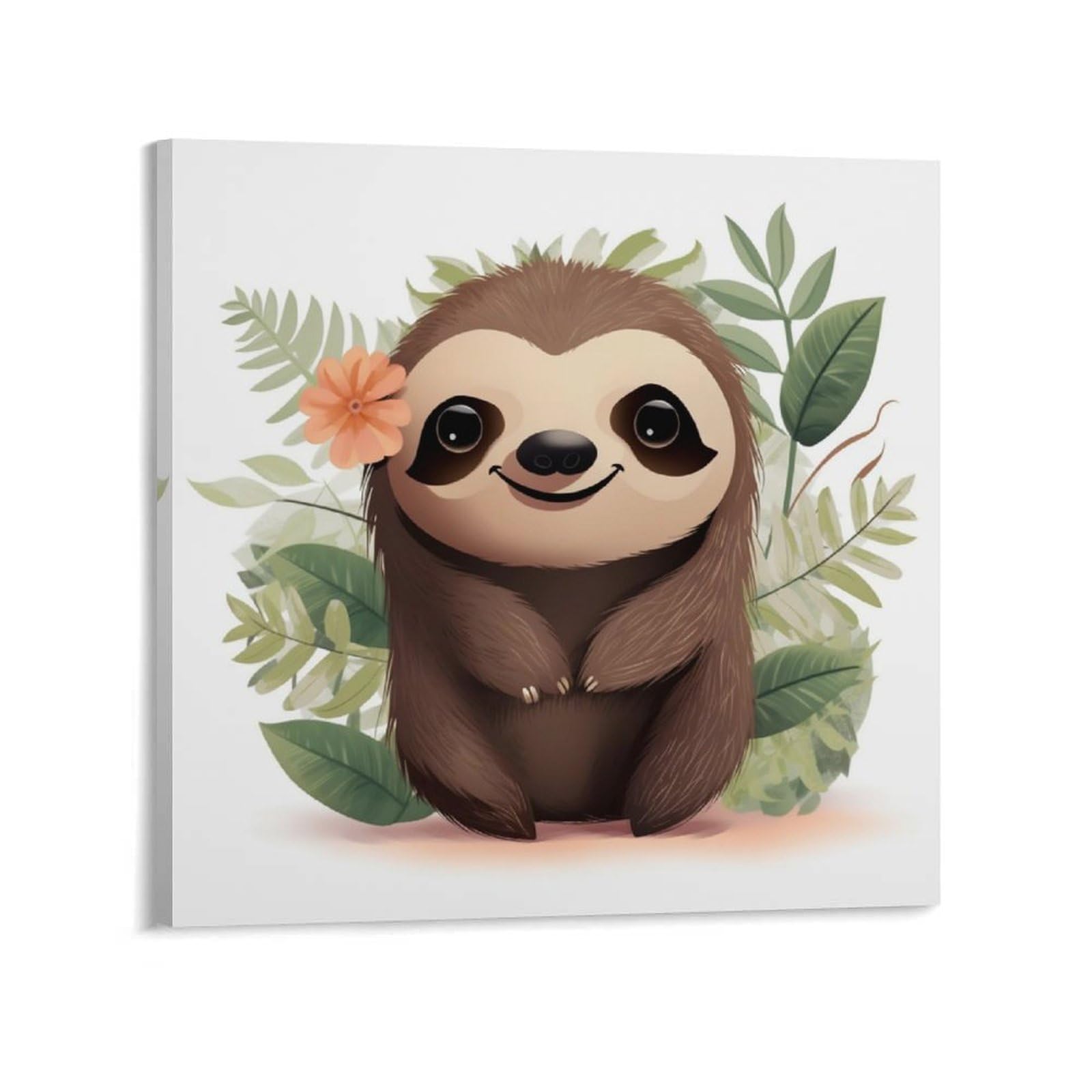 Cute Cartoon Sloth Canvas Wall Art for Bedroom 16x16inch(40x40cm) Canvas Prints Artwork for Walls Modern Picture Artwork Painting for Living Room Aesthetic Wall Paintings for Bathroom Kitchen Office D