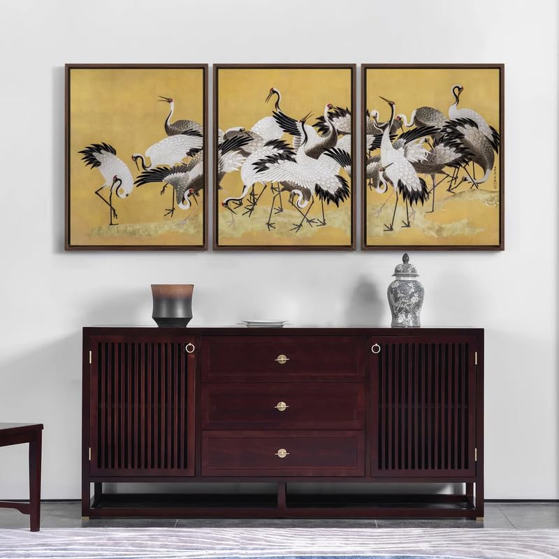 Poster Grue Japonaise Ishida Yutei triptyque A4 pour salon zen