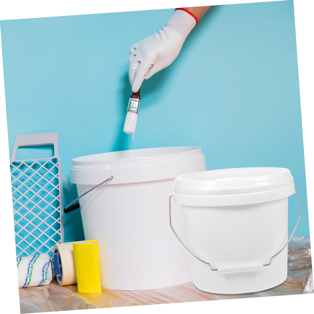 GARVALON Secchio da 8 Litri in Abs Bianco, Secchio per Vernice da 270.54 Once Coperchio, Contenitore per Pittura e Prodotti Chimici