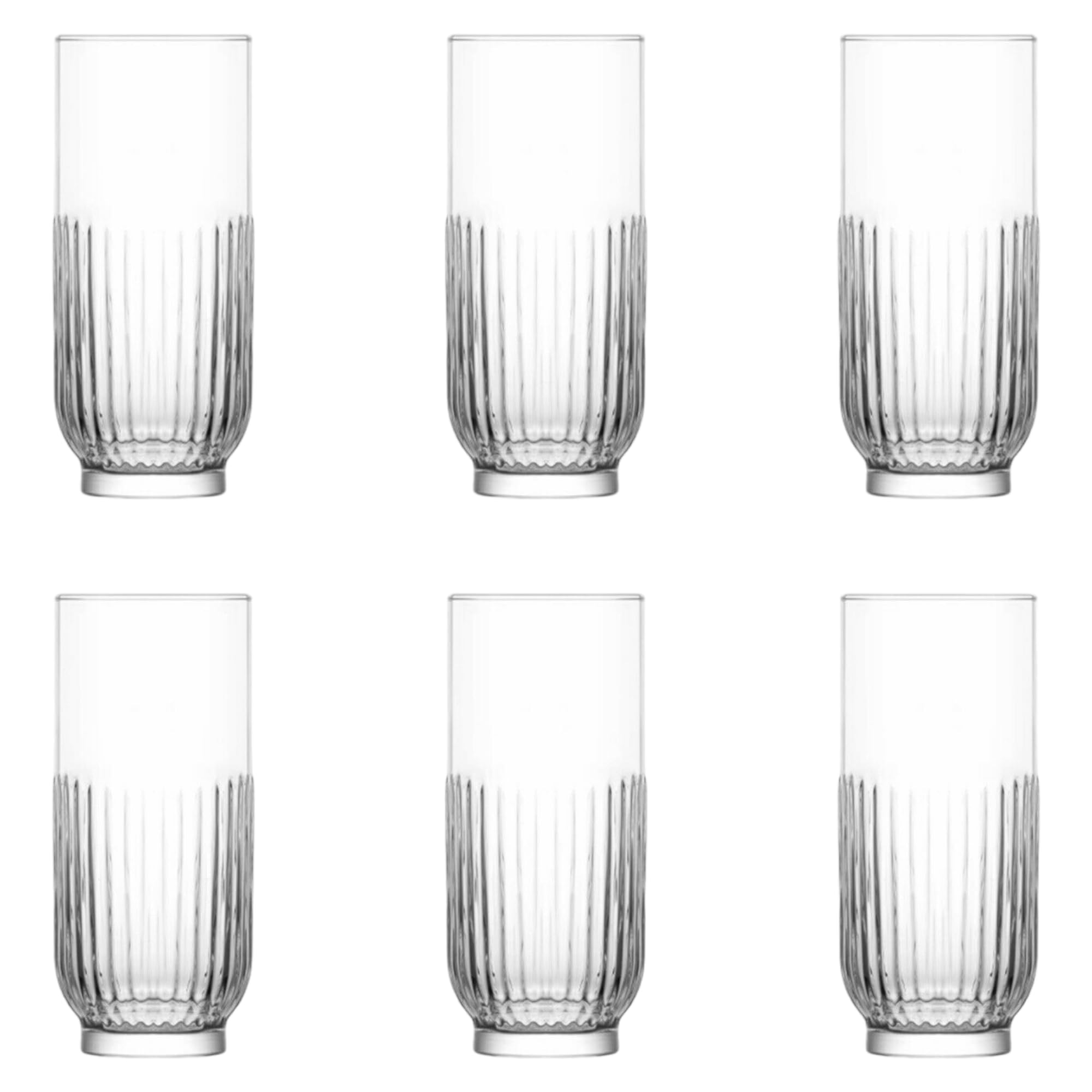 GlasshopSet of 6 Elegant Hi Ball Glasses - 395ml, Ideal for Water, Gin, Juice, and Cocktails - Tall Hiball Tumbler Glass Set