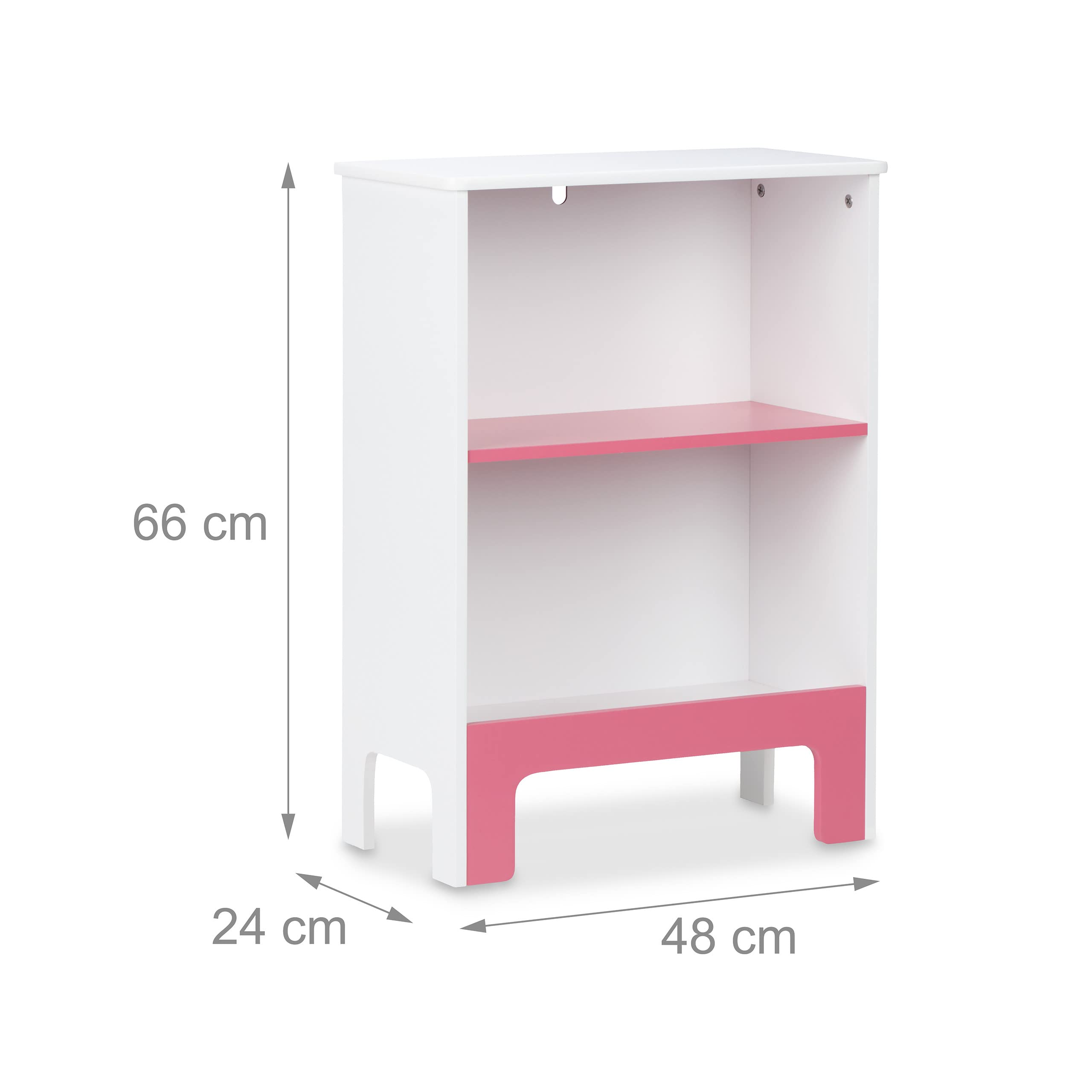 Relaxdays Estantería Infantil 2 Baldas, 66x48x24cm, Organizador Libros y Juguetes, Librería Niños y Niñas, Blanco y Rosa