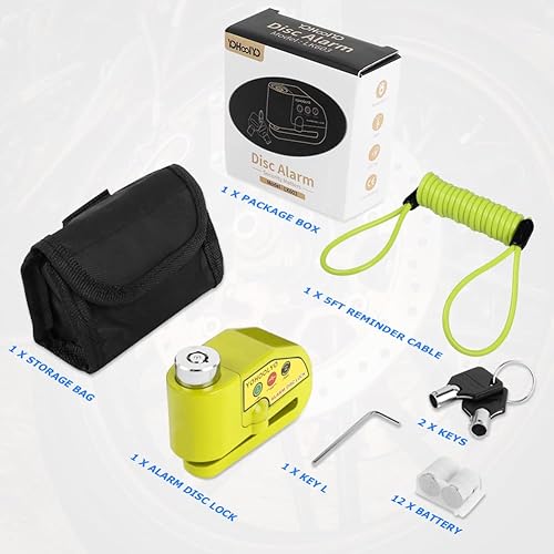 Miniatura 9 de YOHOOLYO Bloqueo de disco de alarma para motocicleta, bloqueo de freno de disco antirrobo, impermeable, 110 dB de 0.276in, pin de 5 pies, cable de