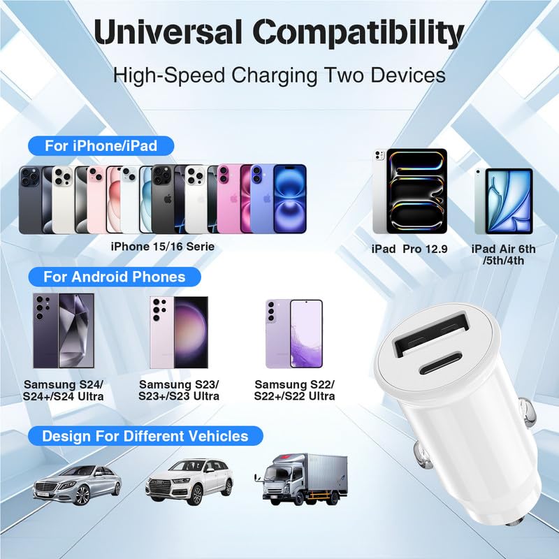 40W USB C Car Charger, Dual Port USB-C & USB-A Car Fast Charging Adapter - image 7