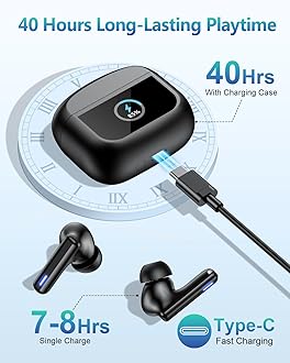 Wireless Earbuds Bluetooth Headphones, Ear Buds with Touch Screen, ANC ENC Noise Cancelling Transparency Mode, 40H Stereo Deep Bass, IPX7 Waterproof, Clear Calls, 5 EQ for iOS Android (Black)