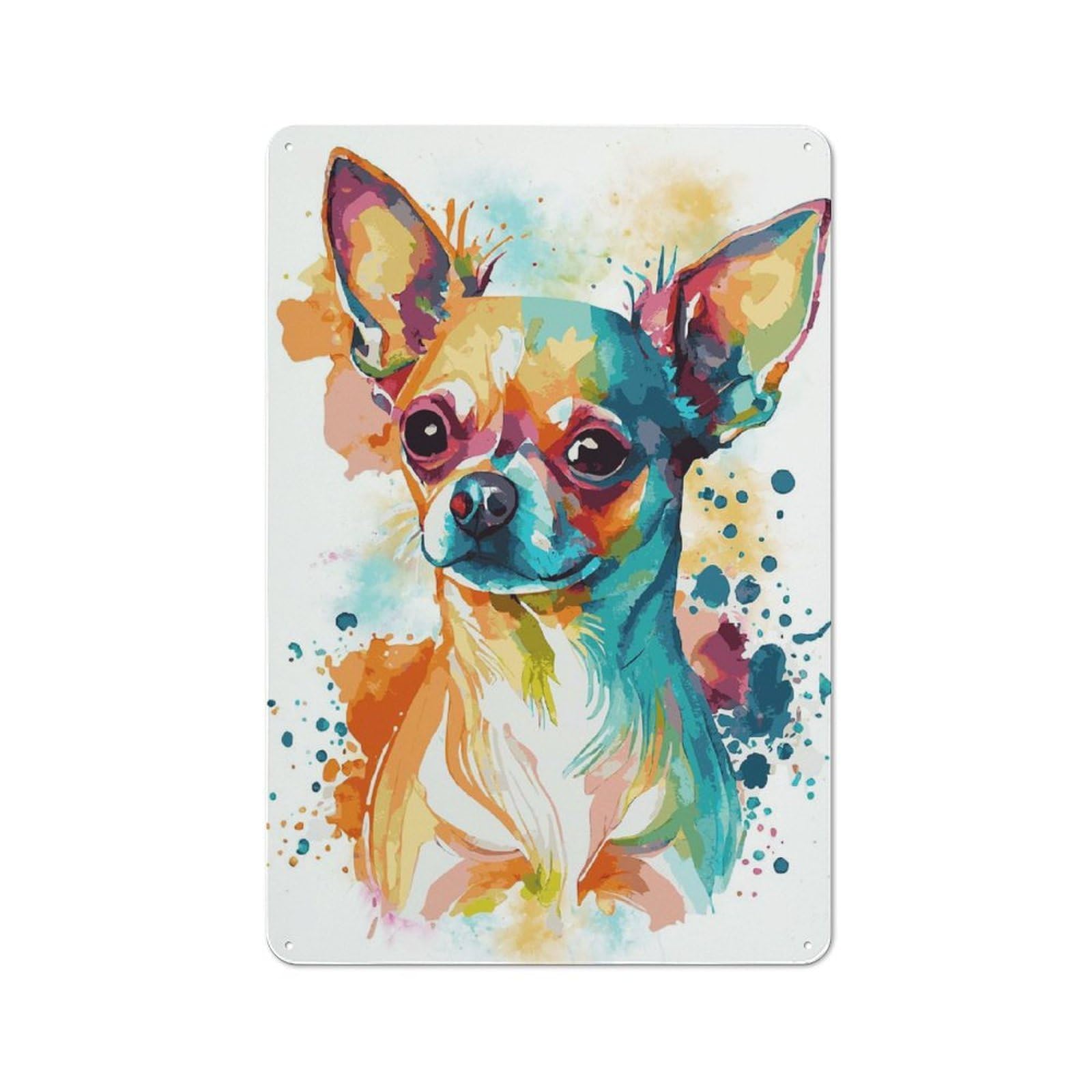 Junmoney Style-5 Watercolor Chihuahua Dog Rustic Tin Wall Plaque 30X20cm For Kitchen Or Home Bar, A Winter Wall Decor Update For Kitchen Decor Lovers
