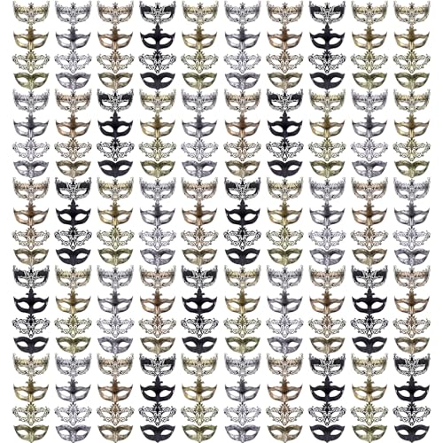 FEQO 200 Pieces Masquerade Masks Vintage Antique Venetian Masks for Men Women(Fox Arrows Peacock Little Miss)
