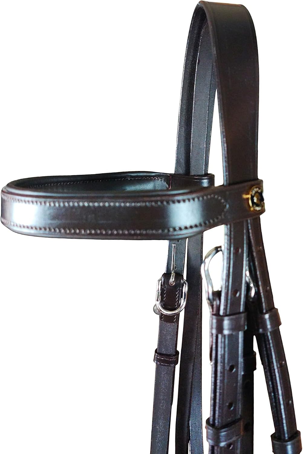 Premium Padded Hunter Bridle with Rubber Grip Continental Reins (Plain, Havana Brown, Full/Horse)