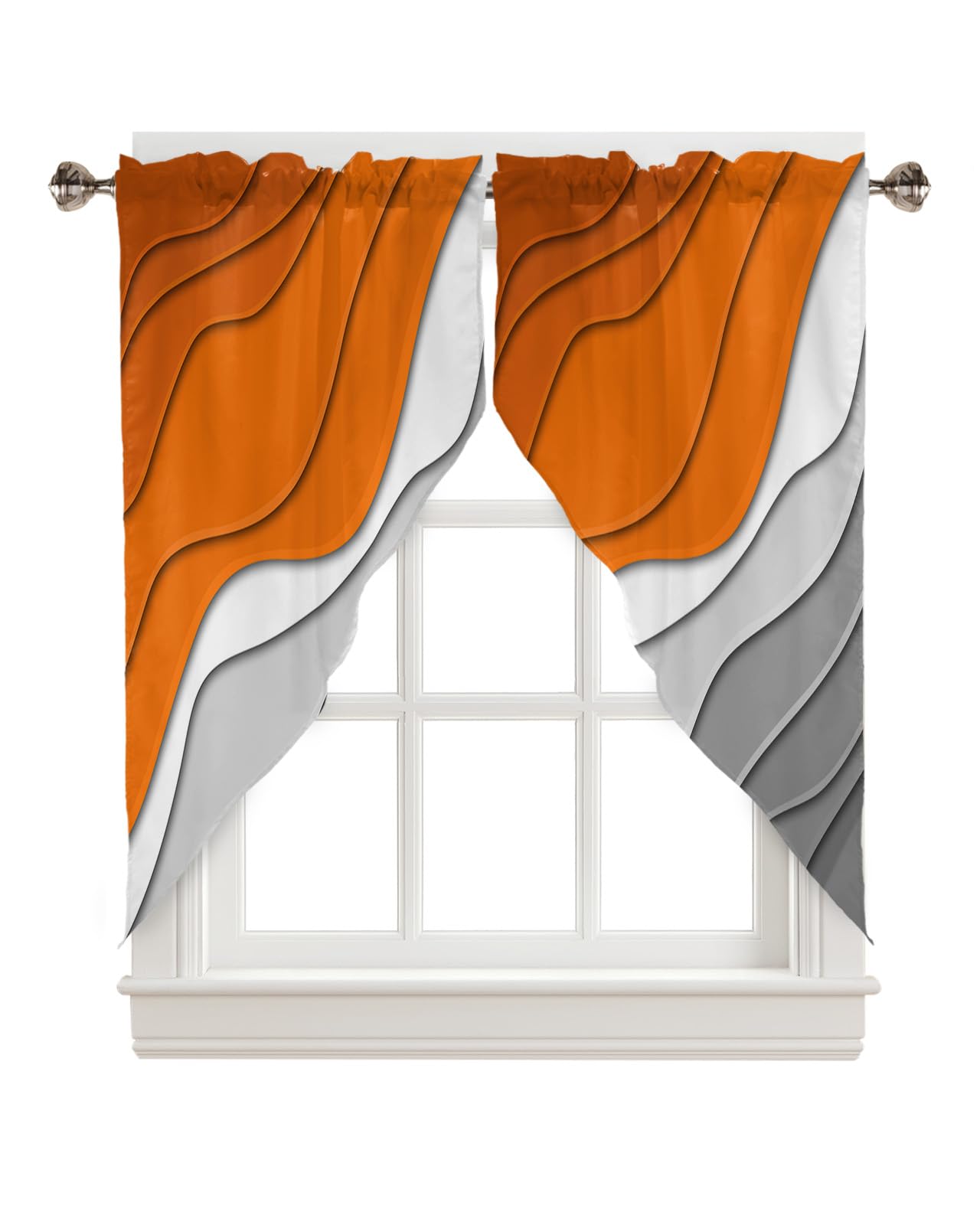 ARTSHOWING Swag Curtain Valances for Windows Modern Abstract Lines Ombre Orange Valance Kitchen Scalloped Valance/Swags Rod Pocket Window Curtain for
