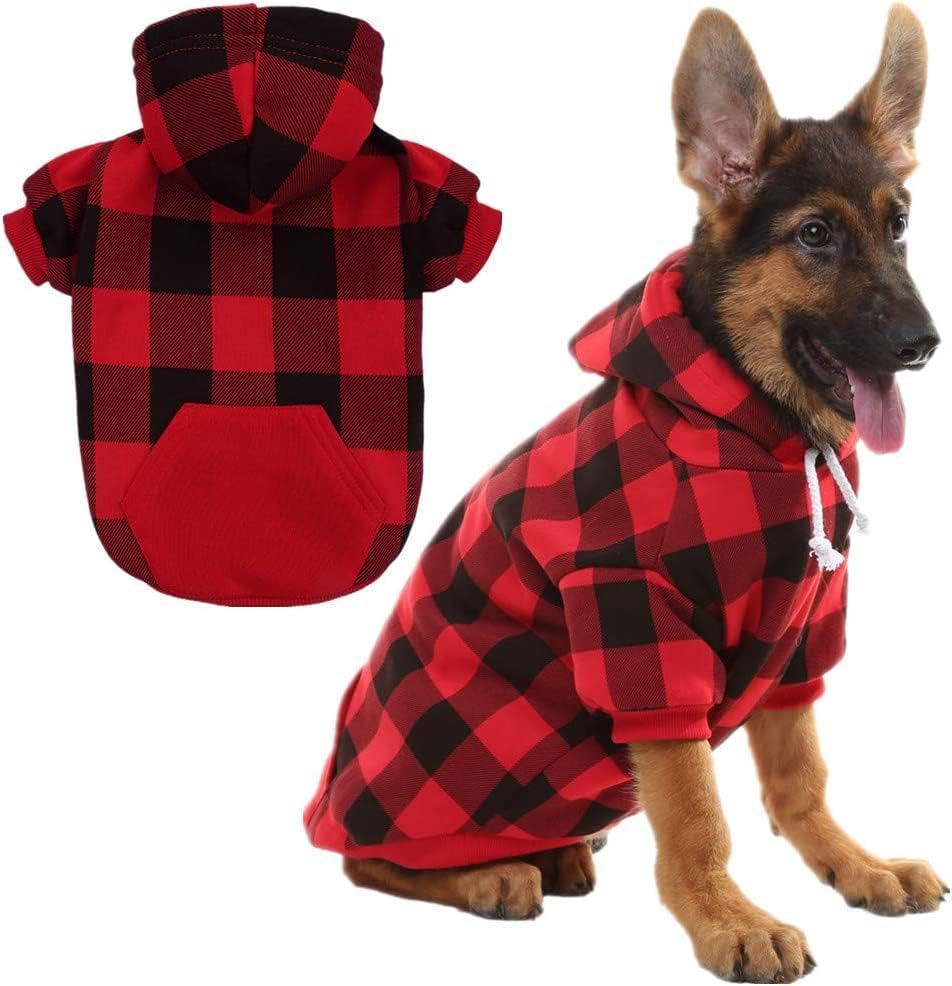 KOOLTAIL Plaid Dog Hoodie Pet Jumper with Hat and Pocket for Small Medium Large Size Dogs Fleece Dog Hooded Sweatshirt Clothes