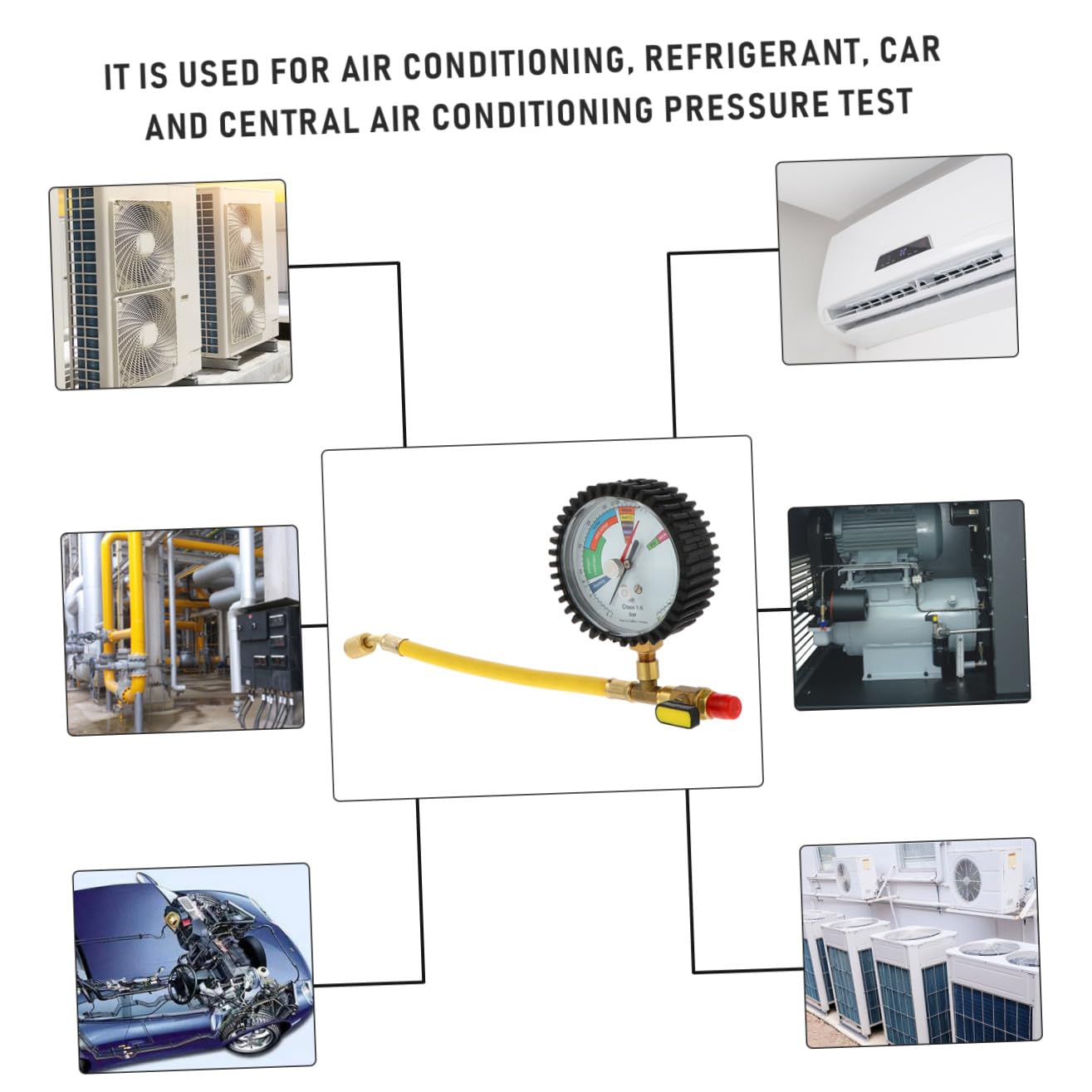 Manómetro de Presión para Aire Acondicionado Cabeza Reemplazable y Válvula Esférica de Latón, Medidor de Nitrógeno para Prueba de Presión en Refrigeración y Automóviles