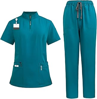 Scrubs Uniforms Women Set, Female Medical Uniforms & Scrubs Durable Short Sleeve V Neck Tunic Top and Pants with Pockets, Beauty Tunics for Women UK Nursing Workwear Suits for Beauty Center