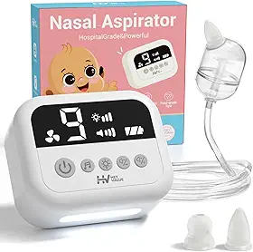 HEYVALUE Aspirador Nasal Para Bebê, Sugador Nasal De Grau Hospitalar Com 9 Níveis De Sucção, Luz Noturna E Função Calmante Com Canções De Ninar, Sucção Nasal Elétrica Para Bebê Com Pontas De Silicone
