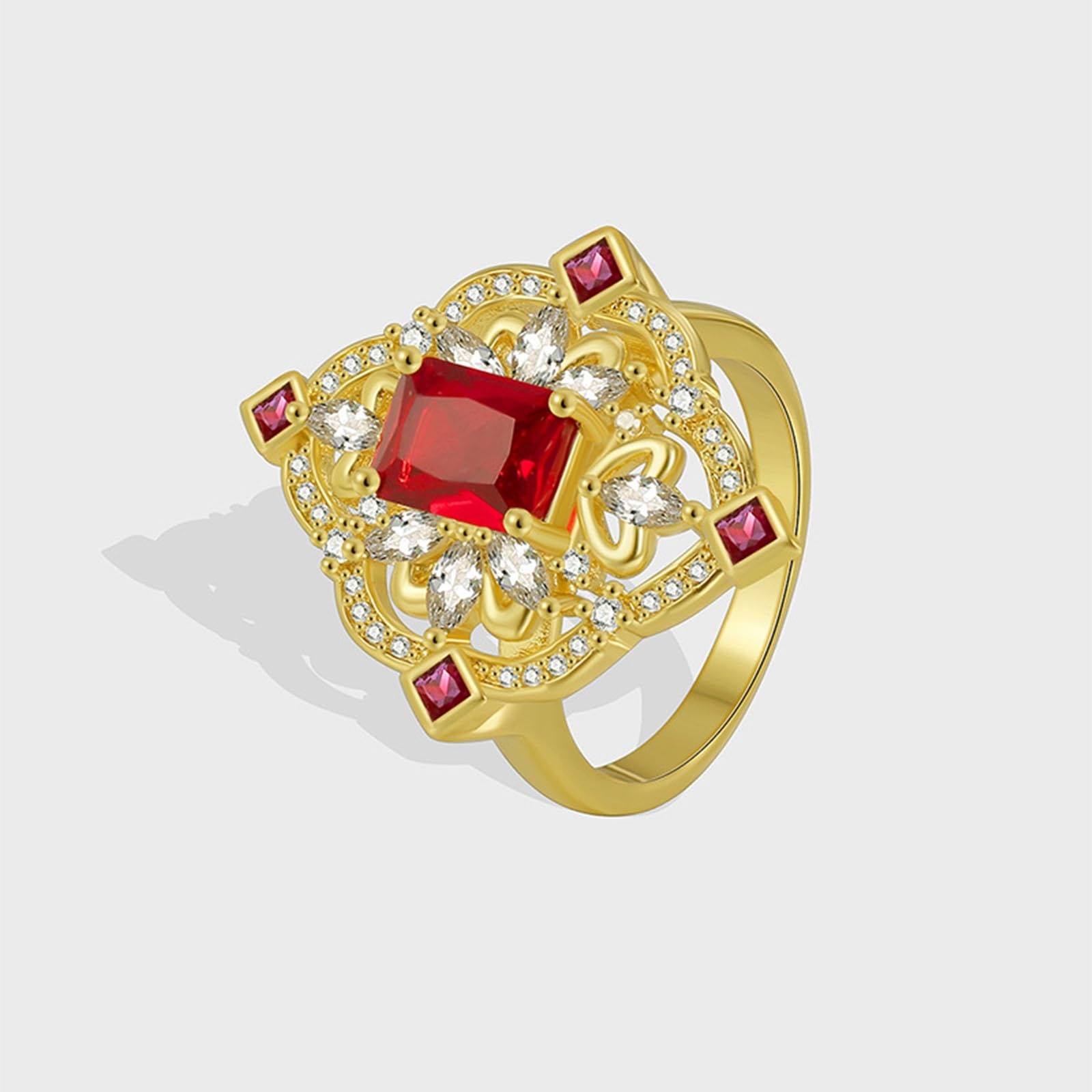 Anello di fidanzamento in oro giallo 9 K/14 K/18 carati con rubino coltivato da laboratorio da 1 ct