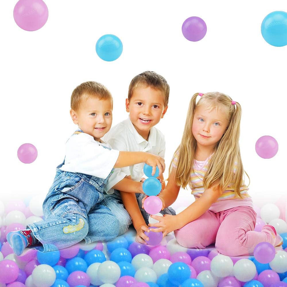Lightaling 100pcs Blue Ocean Balls & Pit Balls Soft Plastic Phthalate & BPA Free Crush Proof - Reusable and Durable Storage Mesh Bag with Zipper