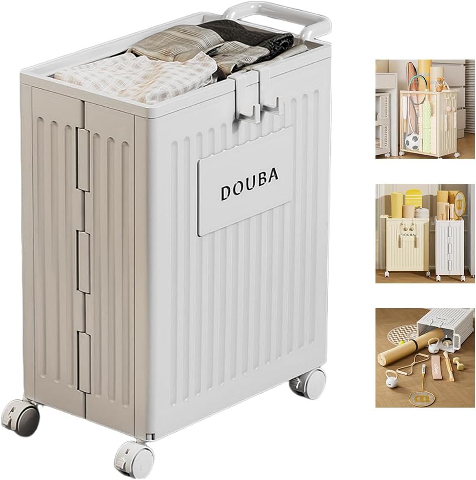 60L Multipurpose Yoga Mat Storage Basket/Collapsible Plastic Laundry Baskets with Wheels,Yoga Mat Storage Basket Bin and Laundry Bin for Home Gym Storage,Workout Storage,Laundry storage