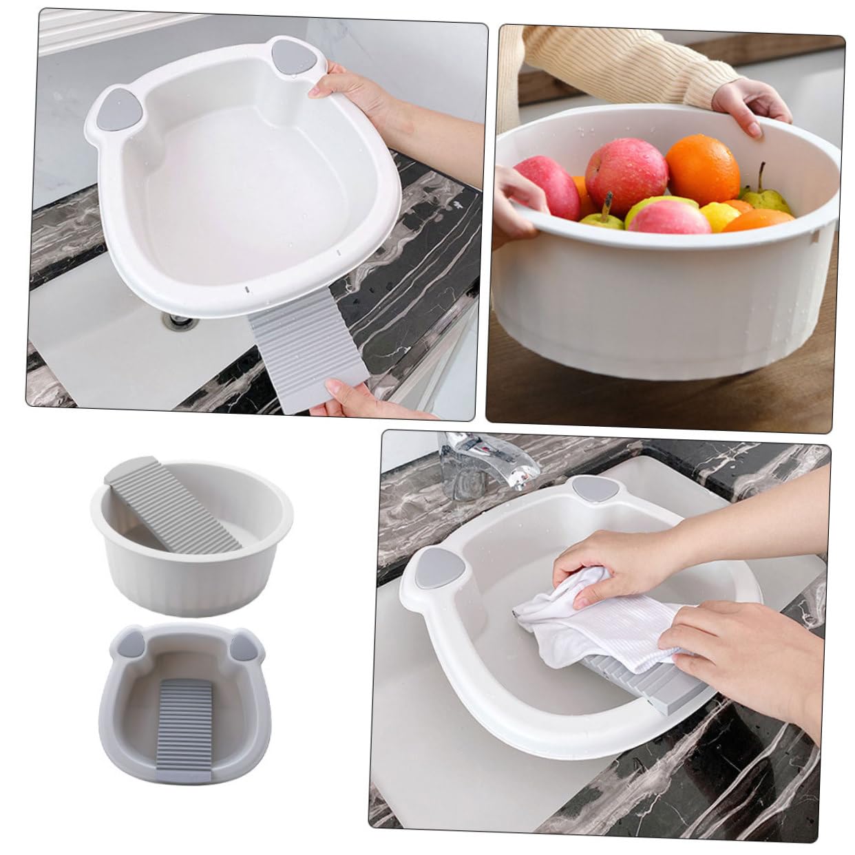 TOPBATHY 2 Pezzi Lavatoio Portatile con Tavola per Lavaggio Lavabo Antiscivolo per Bucato e Uso per Dormitori Include Scrubbing Board e Design Compatto