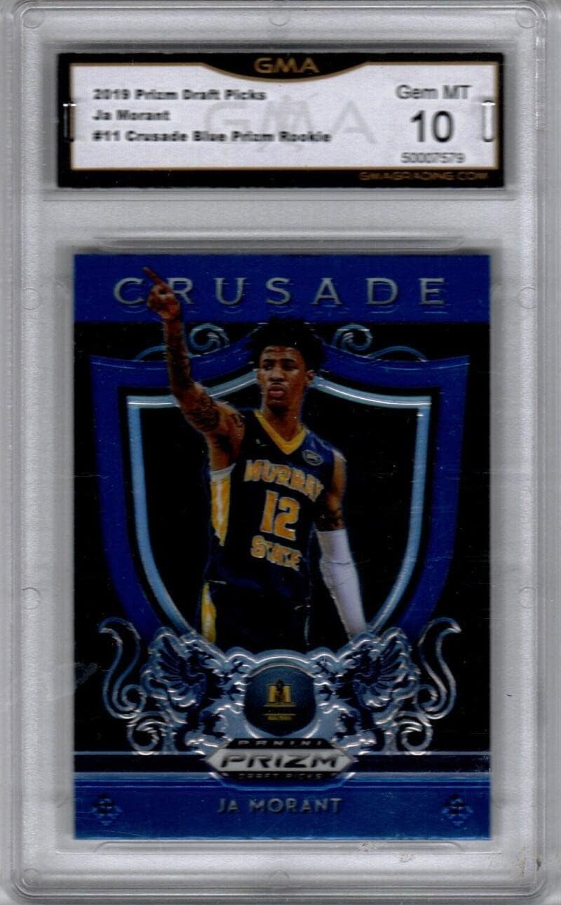 2019-20 Panini Prizm Draft Picks Blue Prizm #11 Ja Morant NBA Basketball Trading Card Graded GMA 10 (GEM MINT) RC Rookie Memphis Grizzlies