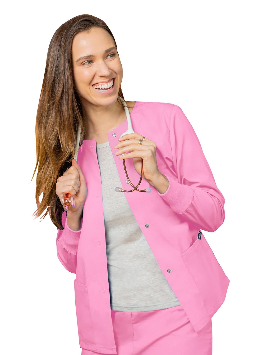 Adar Universal Scrubs for Women - Round Neck Warm-Up Scrub Jacket - 602 - Sherbet - 3X